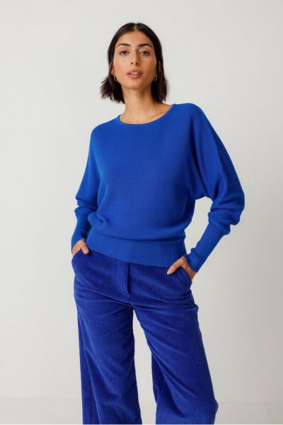 SKFK Bat-Cut Pullover Ibar Fledermausärmel Blau Biobaumwolle