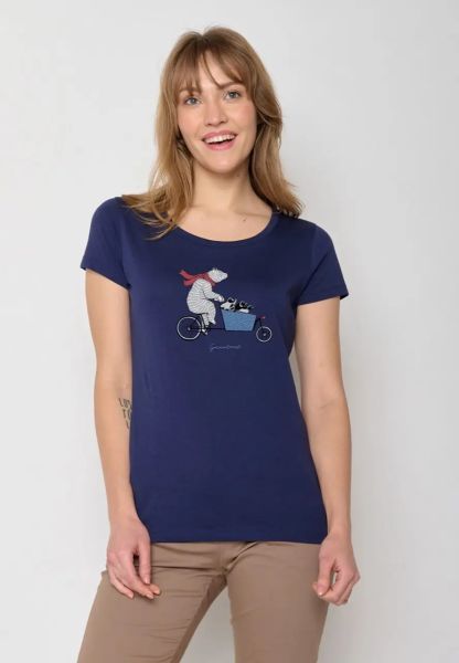 Greenbomb Damen T-Shirt Bike Cargo Bear Bio-Baumwolle Dunkelblau