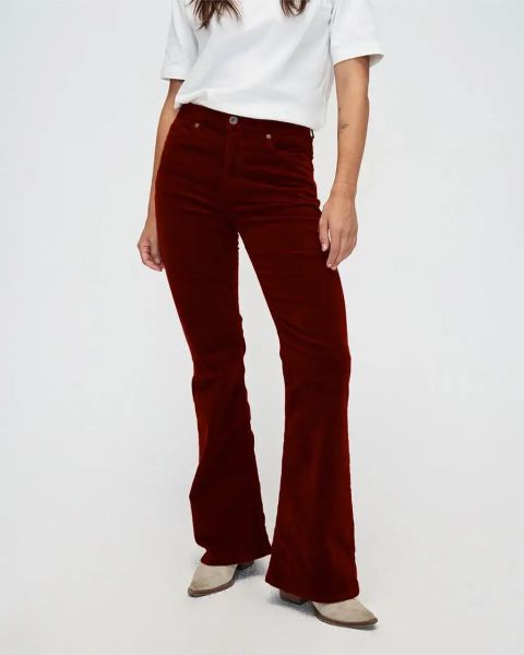 Pantalon évasé en cordon Kuyichi Lisette rouge foncé