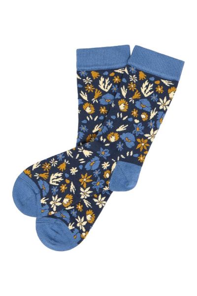 Tranquillo Socken mit Blumenmuster aus Bio-Baumwolle Dunkelblau 