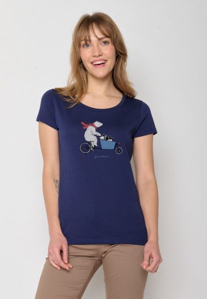 Greenbomb Damen T-Shirt Bike Cargo Bear Bio-Baumwolle Dunkelblau